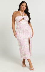 Amalie The Label - Lana Halter Corset Midi Dress in Mosaic Paradise Print