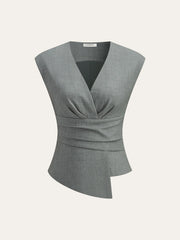 Ruched Waist V-Neck Asymmetric Top