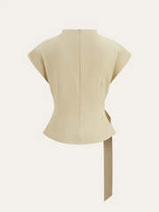 Belted Mock Neck Short-Sleeve Blouse