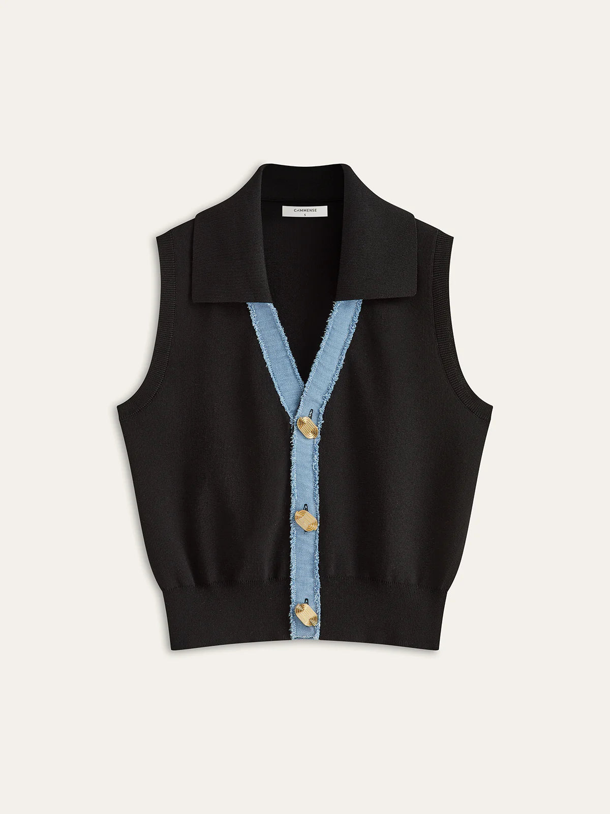 Denim Placket Button Knit Vest