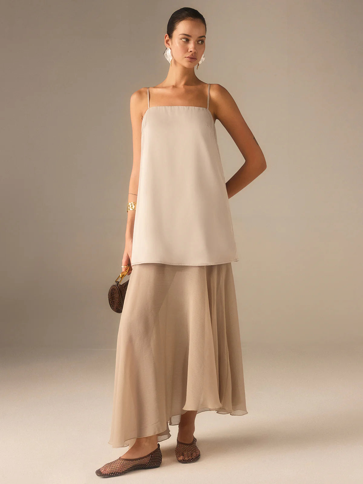 2 in 1 Semi-Sheer Chiffon Cami Maxi Dress