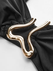 Golden Detail Bikini Set With Cover-Up Skirt