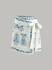 Floral Print Tie-Waist Wrap Skirt