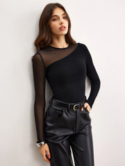 Asymmetrical Sheer Panel Jersey Top
