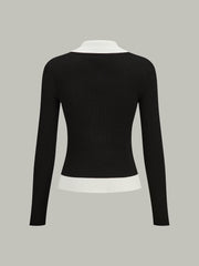 Contrast Trim Collared Knit Cardigan