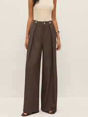 Mid-Waist Metal Detail Pleated Pants