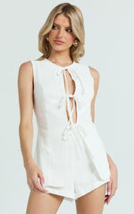 Keyla Two Piece Set - Tie Front Top and Mini Shorts in White