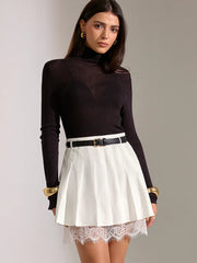 Lace Trim Pleated Mini Skirt