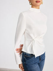 Long-Sleeve Twist Mock Neck Top