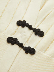 Eyelet-Striped Waist-Cinched Knit Cardigan