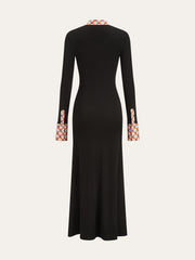 Print Trim Shirt Collar Maxi Dress