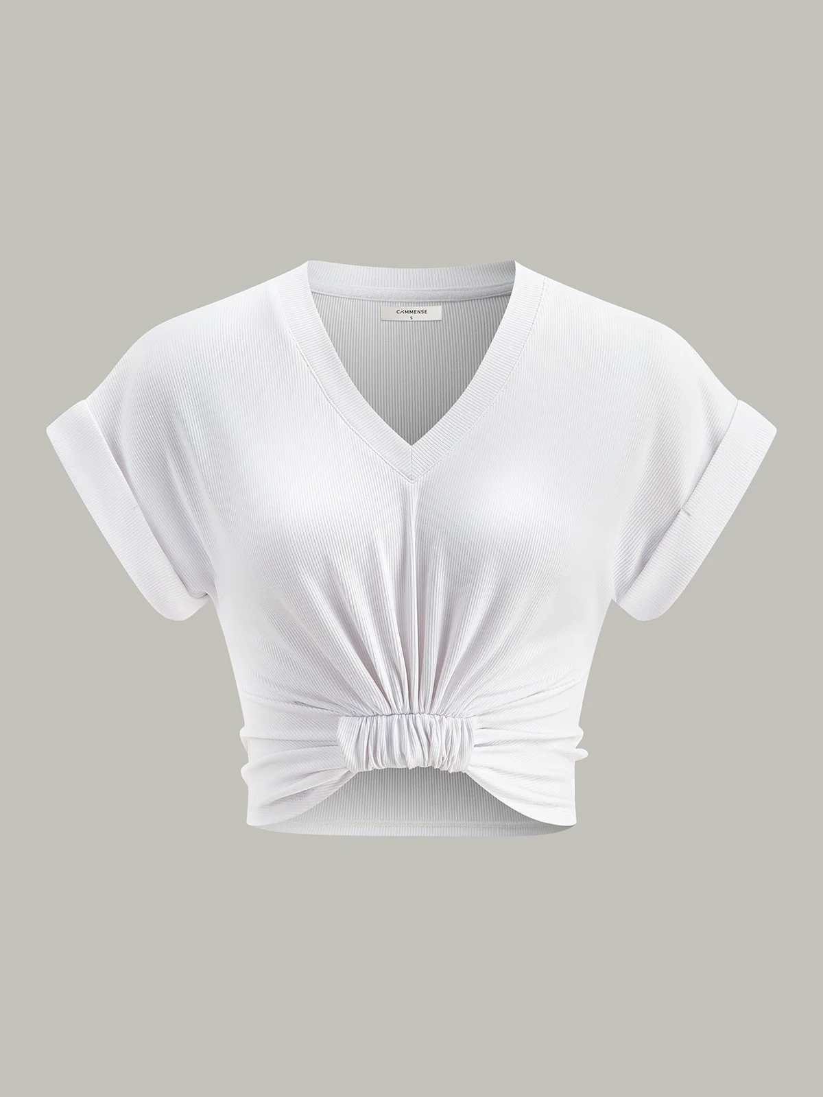 Ribbed V-Neck Knotted Crop Top