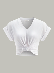 Ribbed V-Neck Knotted Crop Top