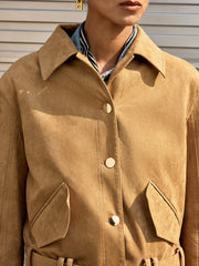 Belted Collared Suede Effect Jacket