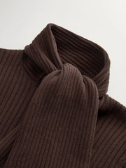 Ribbed Knit Scarf Detail Fitted Top