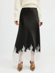 Lace Hem Satin Maxi Skirt