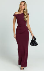 Genie Maxi Dress - Off The Shoulder Dress in Wine