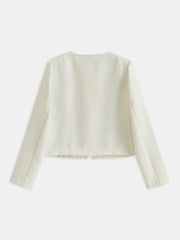 Tweed Contrast Trim Round Neck Blazer