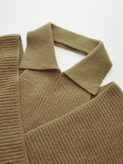Collared Cut-Out Cross-Front Sweater