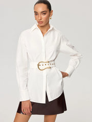 Cotton Blend Shirt with Metal Buckle Belt