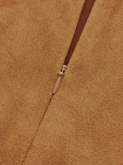 Asymmetrical Ruched Long Sleeve Suede Effect Mini Dress