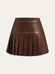 Faux Leather High-Waist Pleated Mini Skirt