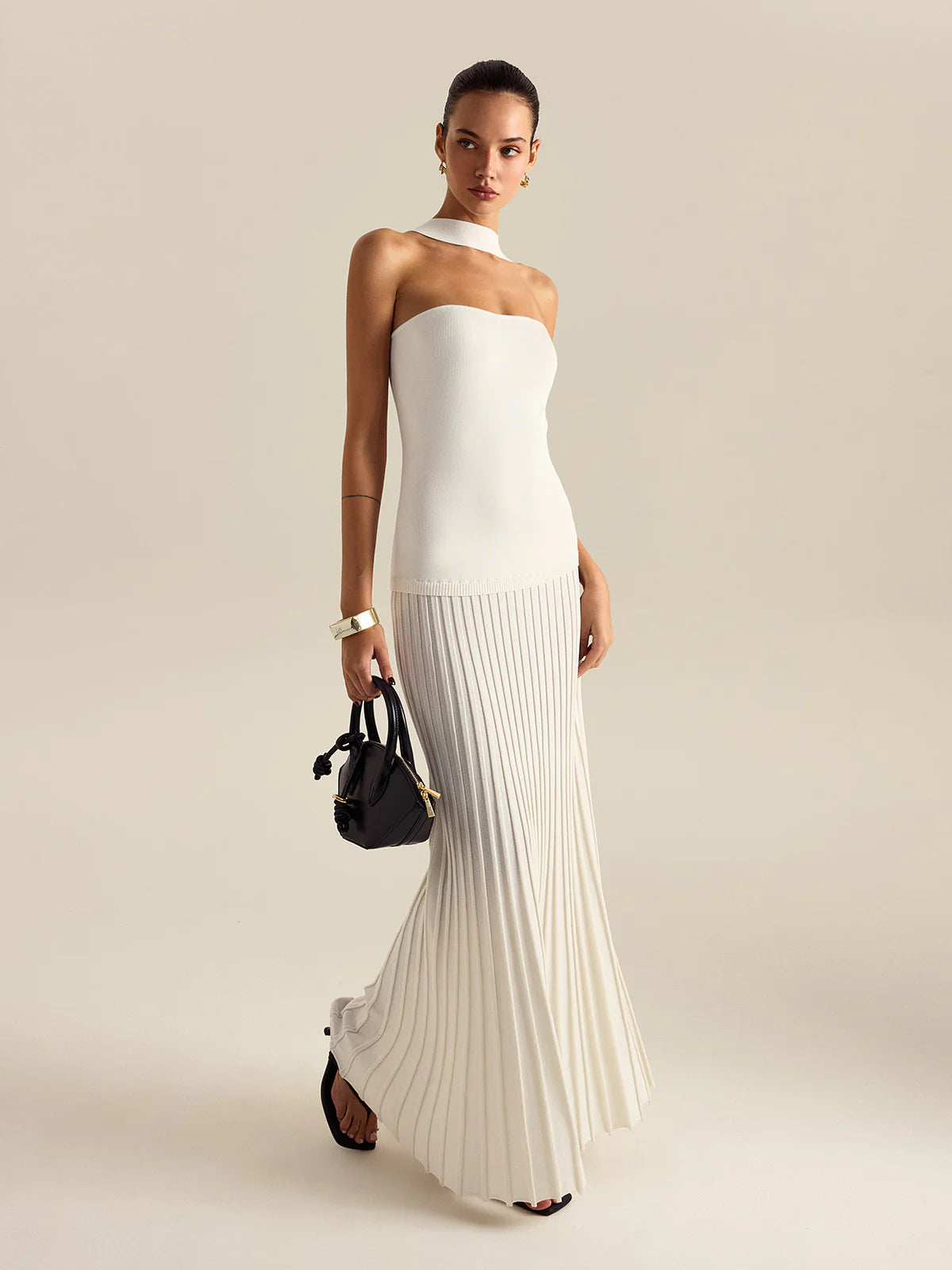 Halterneck Pleated Maxi Dress