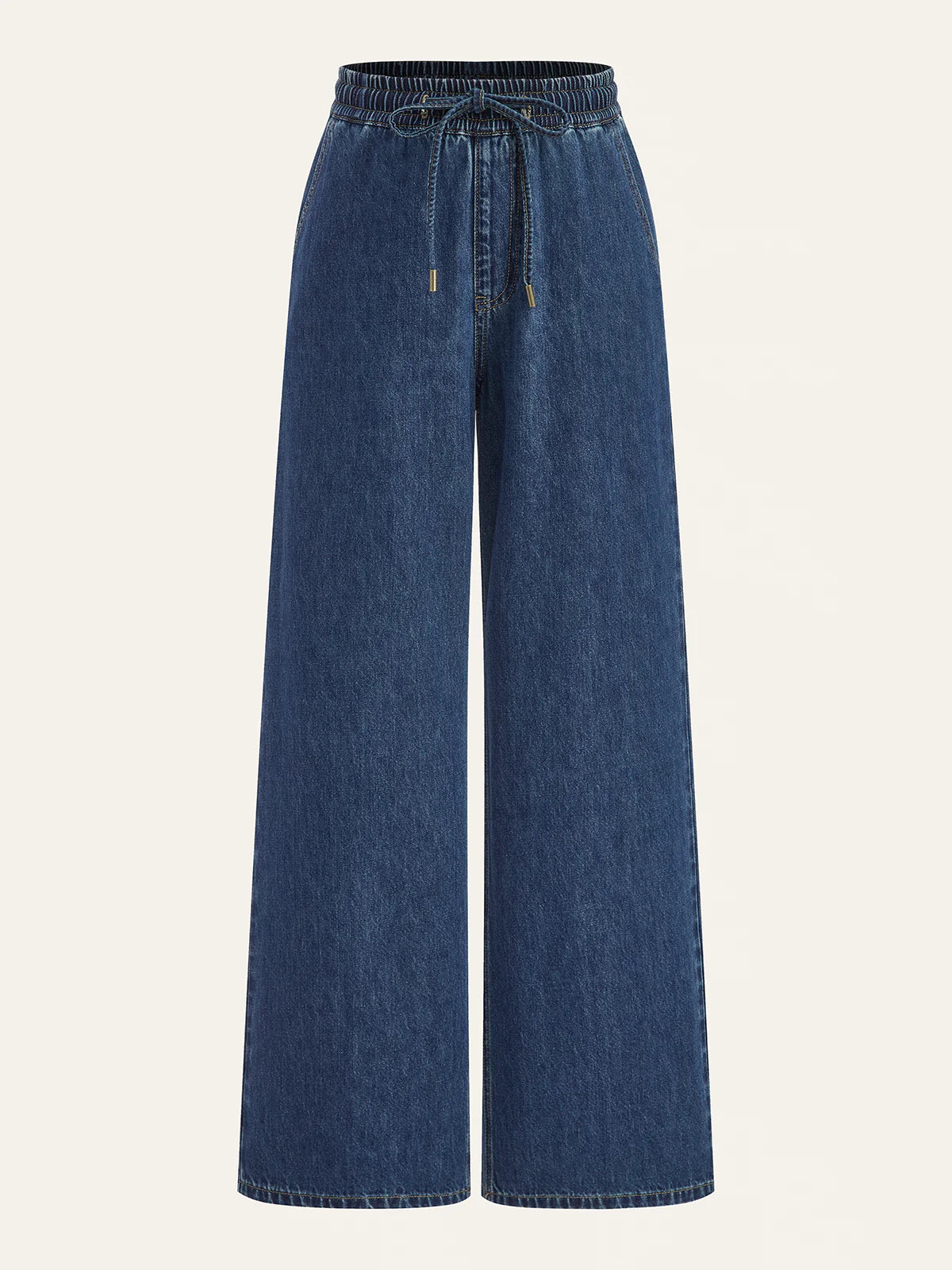 Denim Drawstring Waist Wide-Leg Pants