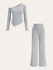 One-Shoulder Long Sleeve Top and Pants Set