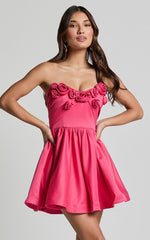 Angeletta Mini Dress - Sweetheart Rosette Detail Fit & Flare in Pink