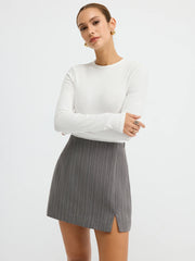Pinstripe Slit Mini Skirt