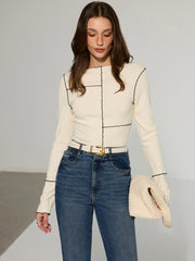 Contrast Stitching Fitted Knit Top
