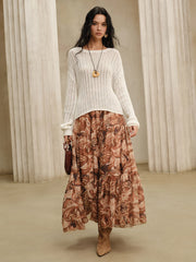 Boho Print Chiffon Maxi Skirt