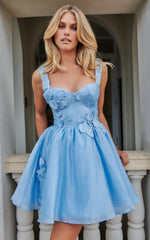 Amalie The Label - Lilou Flower Detail Corset Mini Dress in Light Blue