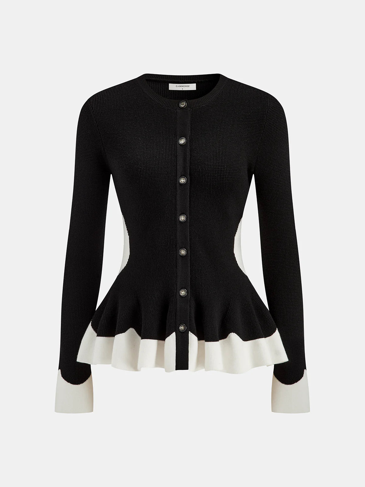 Contrast Ruffle Hem Button Cardigan