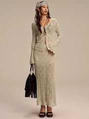 Tencel Flared Sleeve Knit Skirt Set