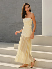 Semi-Sheer Strapless Ruched Maxi Dress