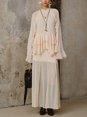 Chiffon Tiered Ruffle Top and Skirt Set