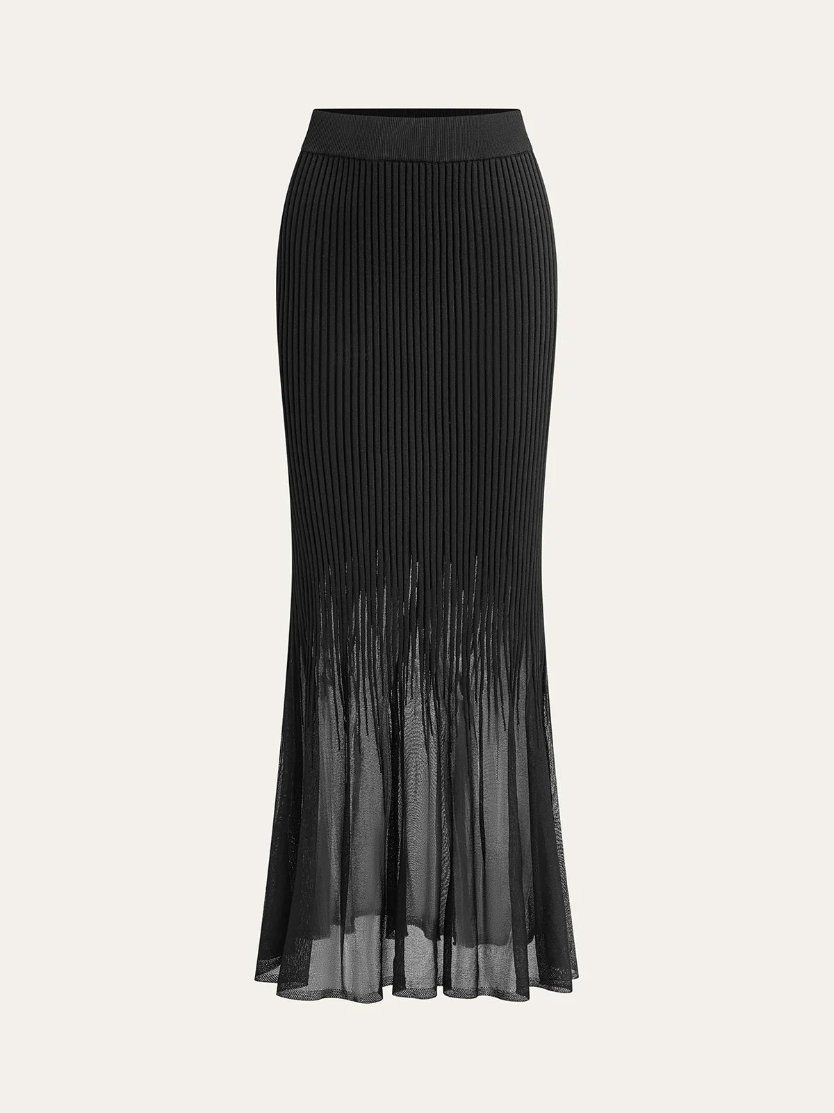 Mesh Hem Ribbed Knit Mermaid Skirt
