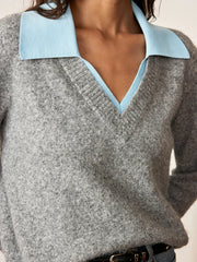 Contrast Collar Wool Blend Sweater