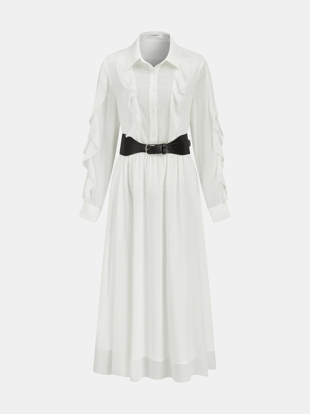 Ruffled Shirt and Midi Skirt Set with Belt