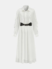 Ruffled Shirt and Midi Skirt Set with Belt