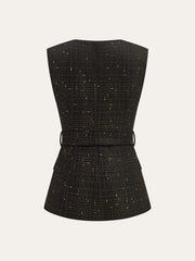 Tweed Belted Sleeveless Vest