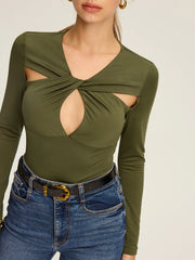 Cut-Out Twist Long Sleeve Blouse