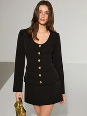 Metal Button Blazer and Mini Skirt Set