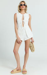 Keyla Two Piece Set - Tie Front Top and Mini Shorts in White