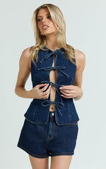 Benny Top - Tie Front Recycled Denim Top in Indigo Wash