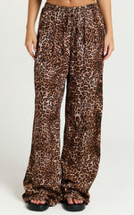 Lopez Linen Pants - Elasticated Straight Leg Pants in Tonal Leopard Print