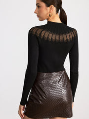 Sheer Panel Mock Neck Sweater