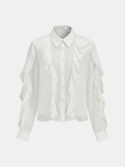 Ruffled Shirt and Midi Skirt Set with Belt